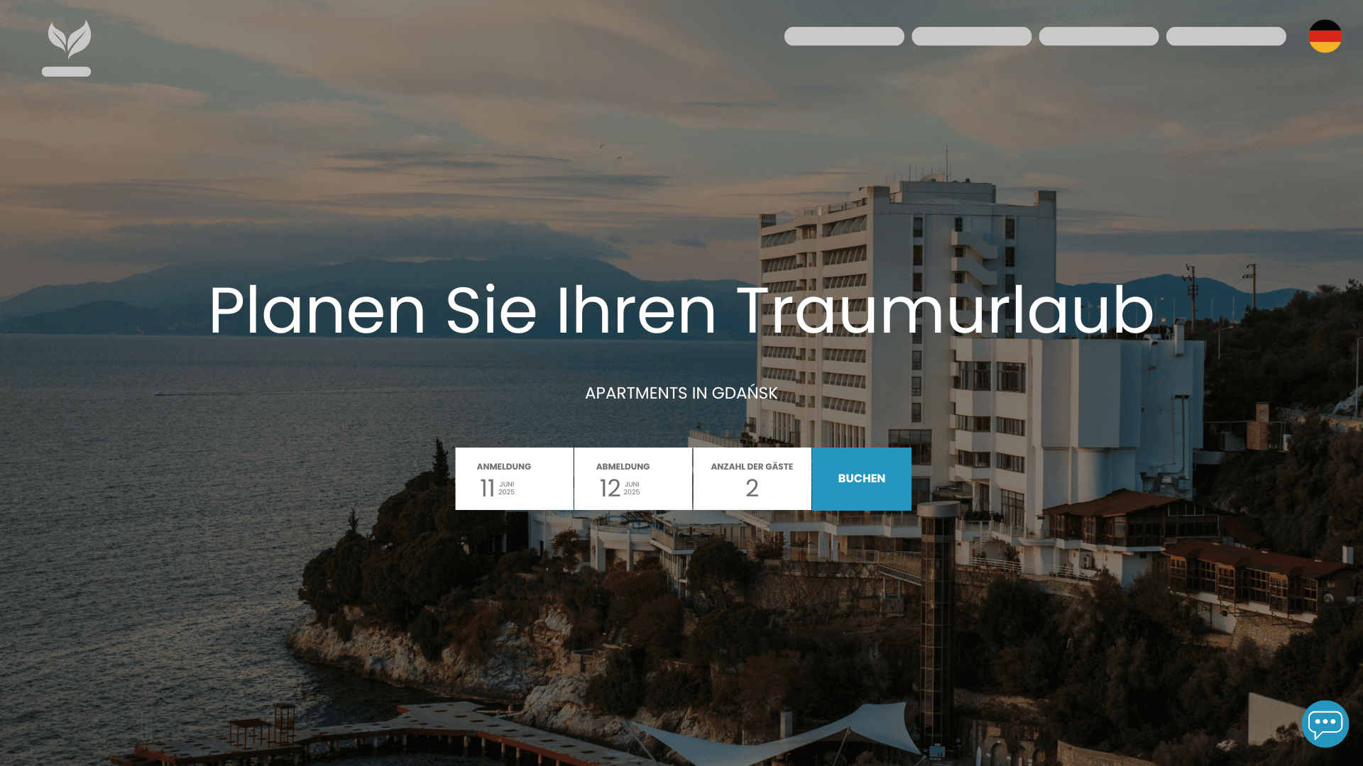 Ein Beispiel für einen gut durchdachten Hero-Bereich – die Website überfordert den Besucher nicht mit Dutzenden von Reizen. Der Übergang zur Buchung erfolgt blitzschnell.