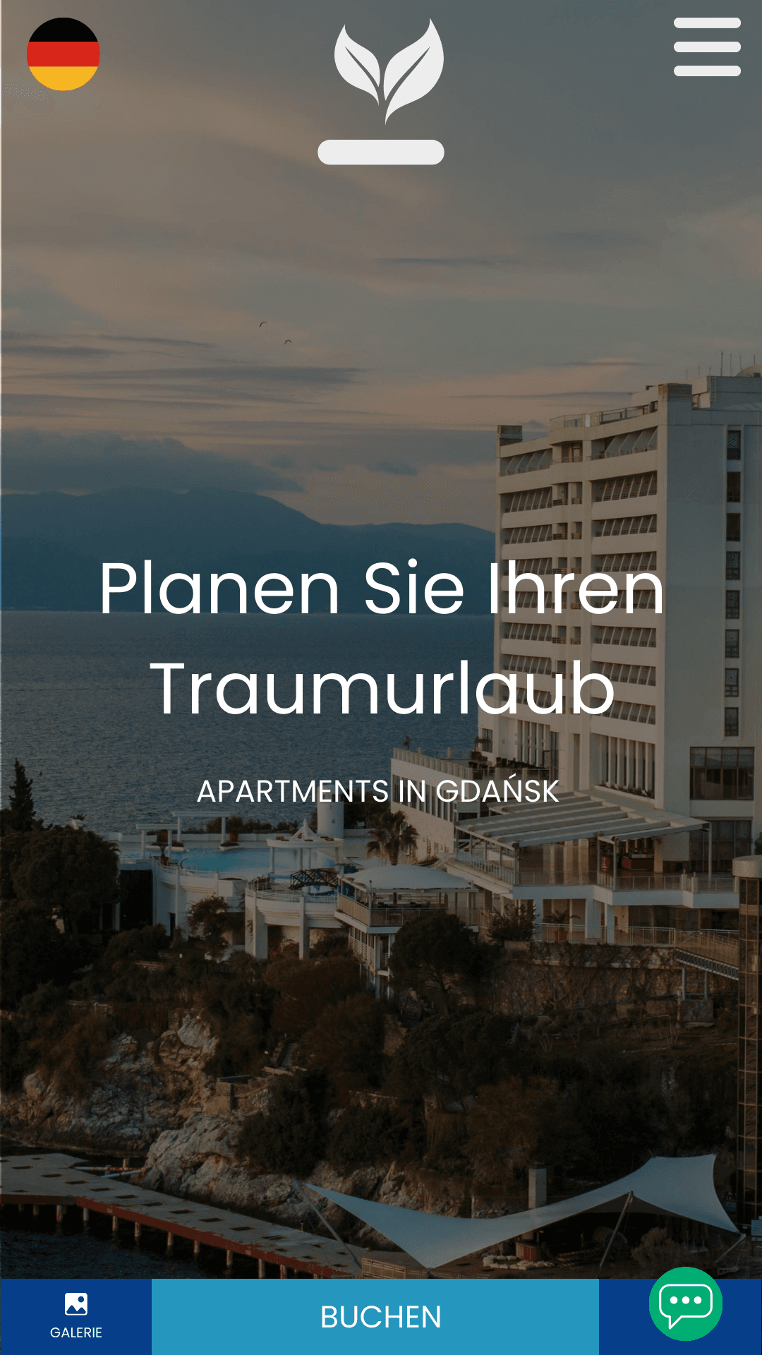 Sticky CTA in Aktion – beachten Sie auch den Live-Chat mit der Rezeption.