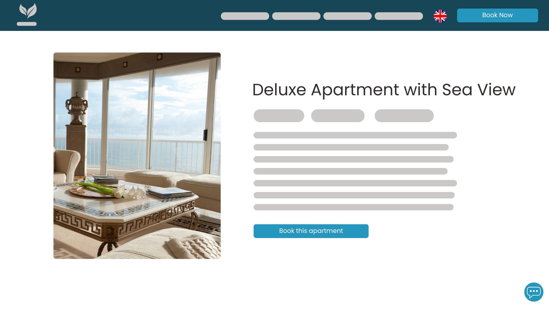 An example of a well-designed room page - with a clearly visible “Book Apartment” button.